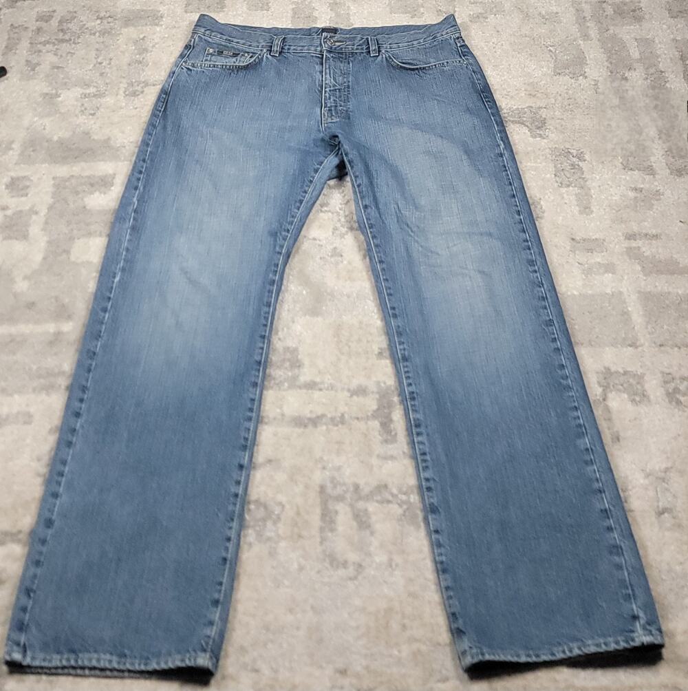 Hugo Boss TEXAS Men's Straight Baggy Fit Blue Denim Logo Jeans Sz 37x29